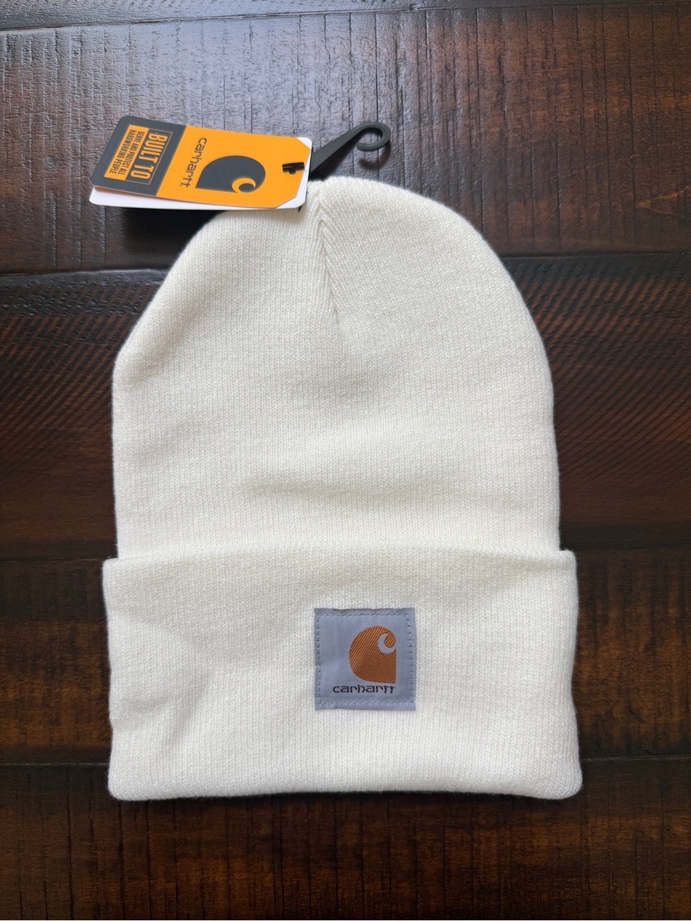 Carhartt Cream Cuffed Beanie with Logo Patch